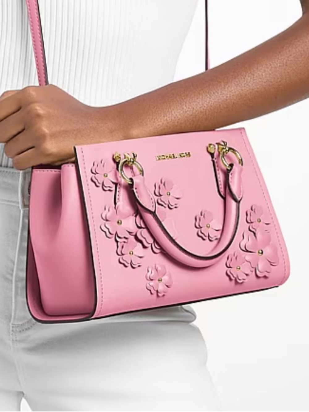 MICHAEL KORS Marilyn Sm Floral Embellished Satchel Messenger
Carnation 
NWT
